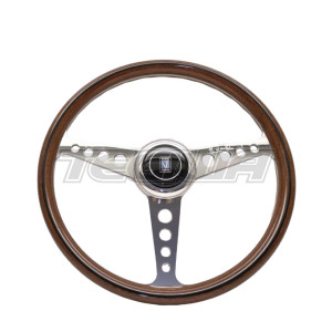 Nardi ND Classic 360mm Wood Steering Wheel Polished Spokes With Round Holes Anni 60 Horn