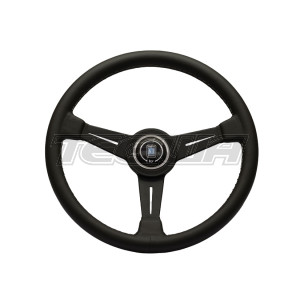 Nardi ND Classic 360mm Black Leather Steering Wheel Black Spokes Grey Stitching