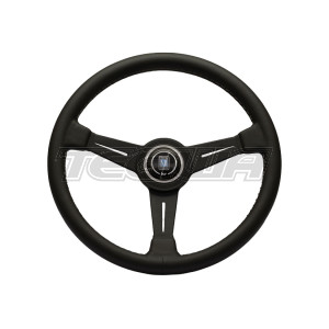Nardi ND Classic 340mm Black Leather Steering Wheel Black Spokes Grey Stitching