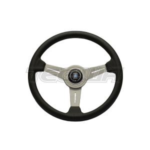 Nardi ND Classic 360mm Black Leather Steering Wheel White Spokes Grey Stitching