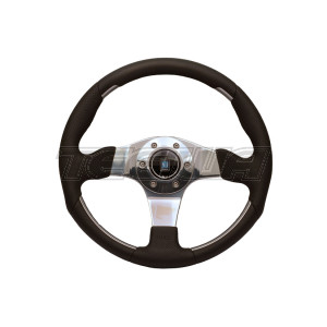 Nardi ND I Metal 350mm Black Leather Steering Wheel Polished Spokes