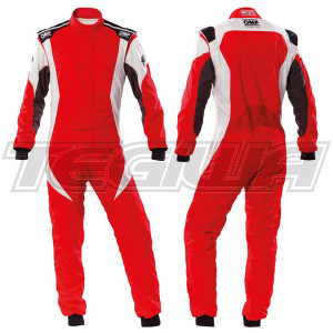 OMP FIRST EVO RACE SUIT - Red/White - 56 - CLEARANCE