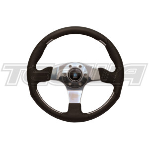 Nardi ND I Metal 350mm Black Leather Steering Wheel Polished Spokes